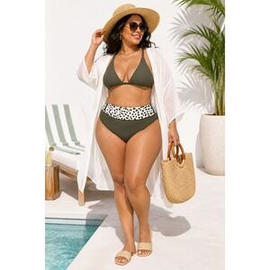 Women's High Waist Bikini Bottoms by Raisins Olive 16W NWT